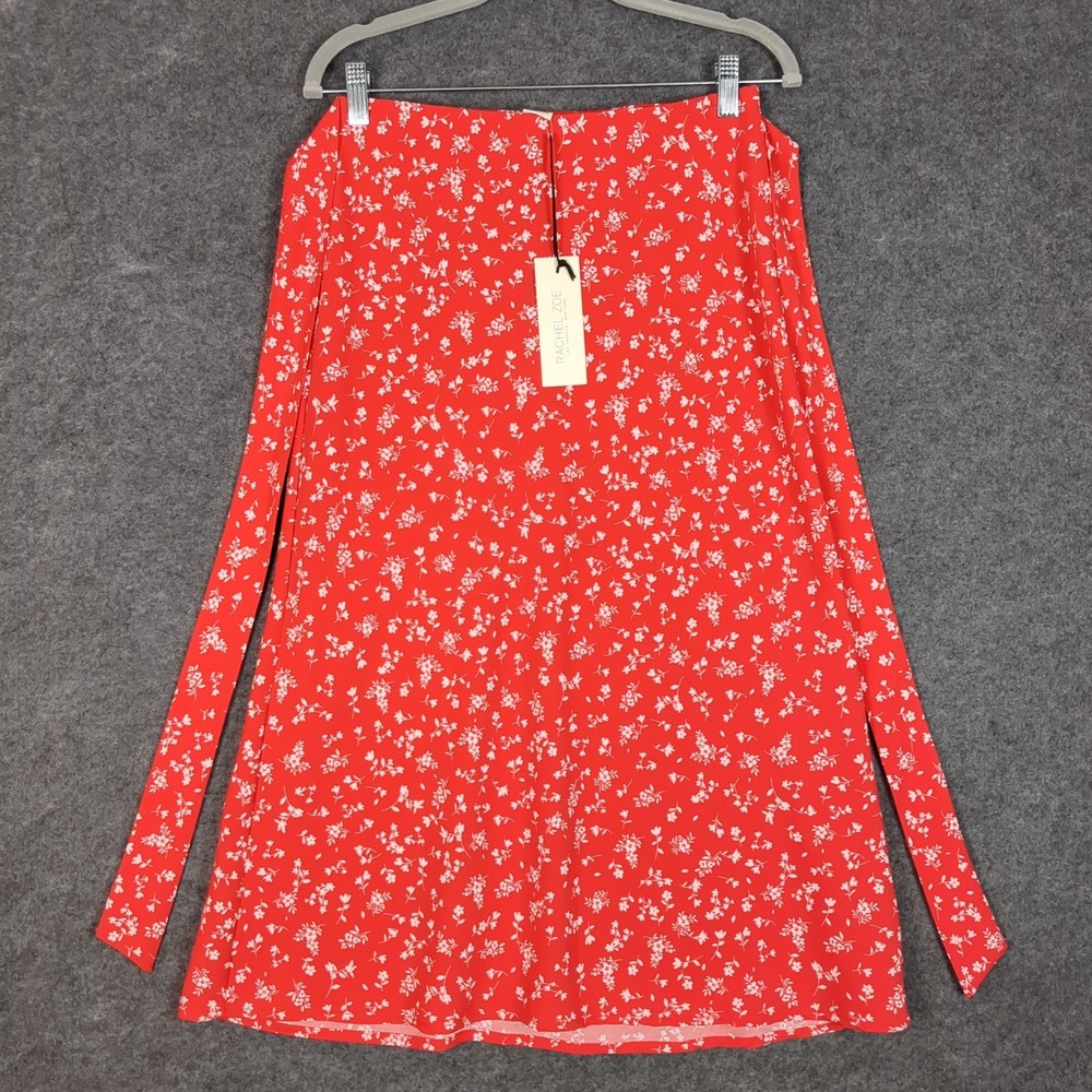 Rachel Zoe Red Floral Midi Skirt NWT Size 2 Tie Waist Chiffon Ditsy Print Summer